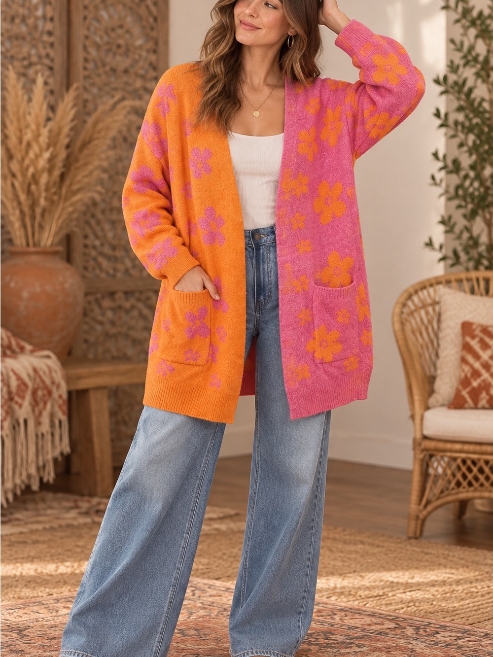 Hudson Gray Oversized SZ Small Floral Cardigan (090677) 🌼 ☀️